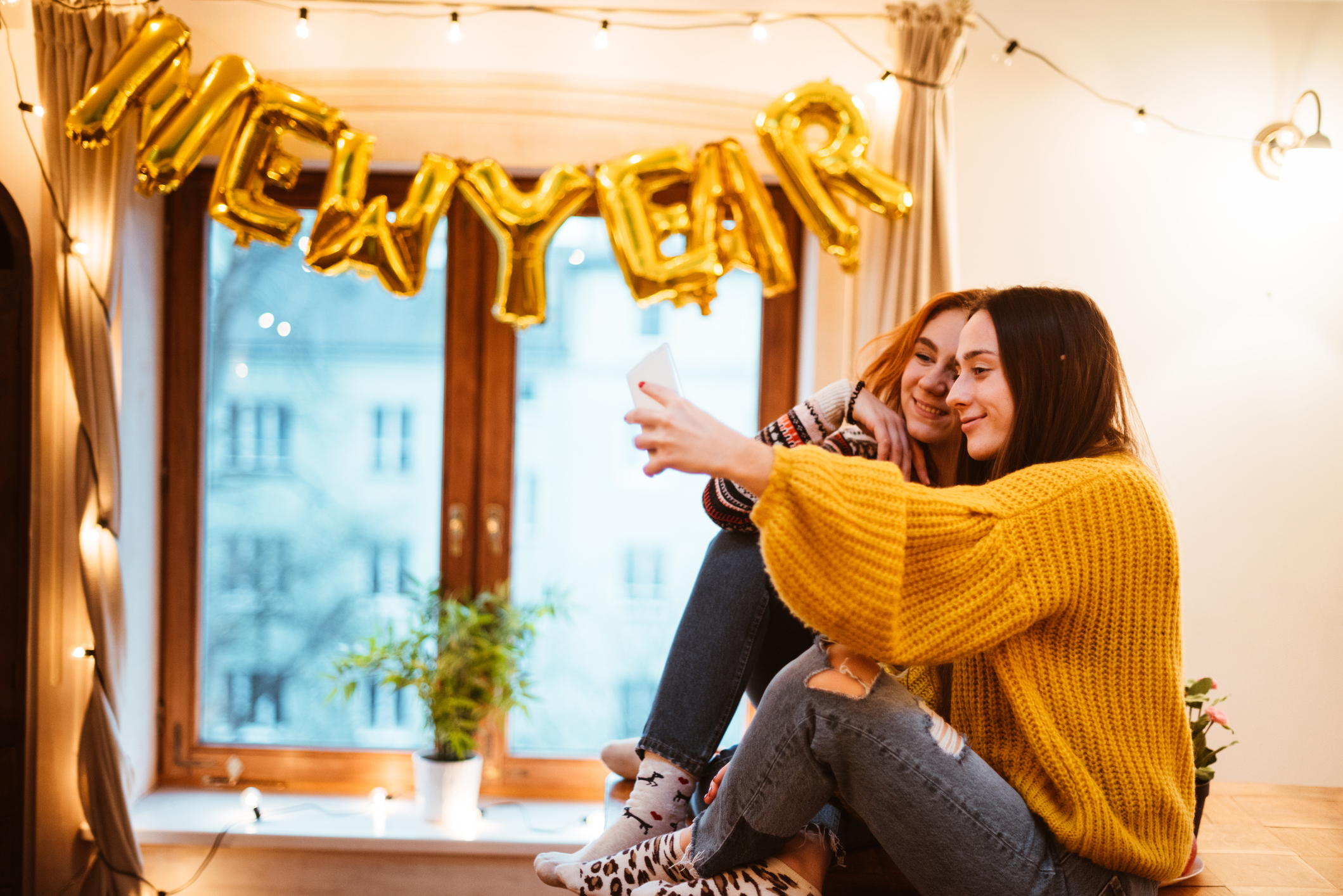 happiness friends take a selfie for the new year party